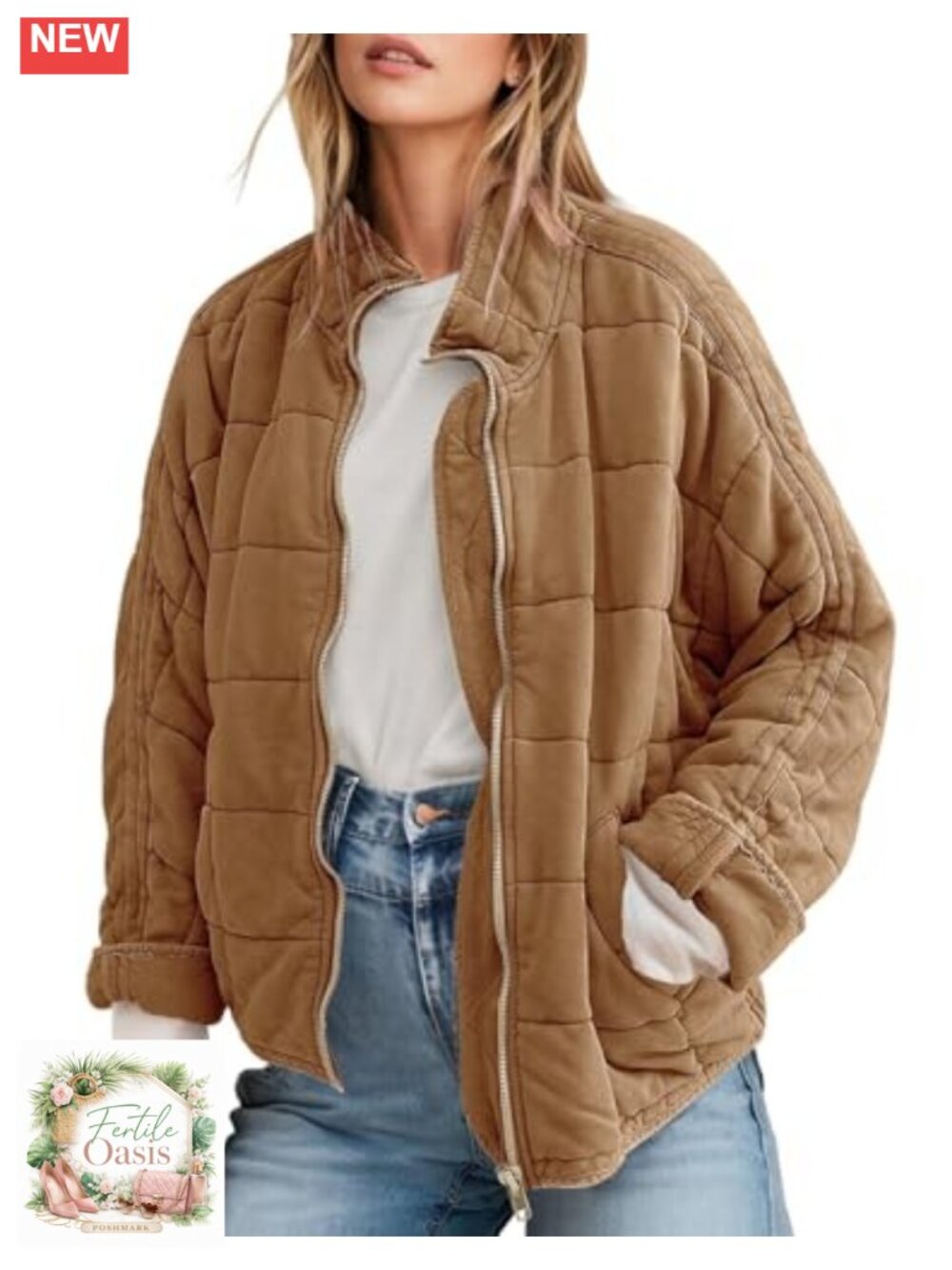Women's Quilted Dolman Sleeve Full-Zip Suede Jacket Winter Outerwear